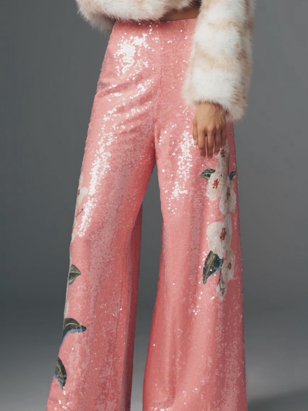 Farm Rio x Anthropologie Sequin Wide Leg Pants -Pink